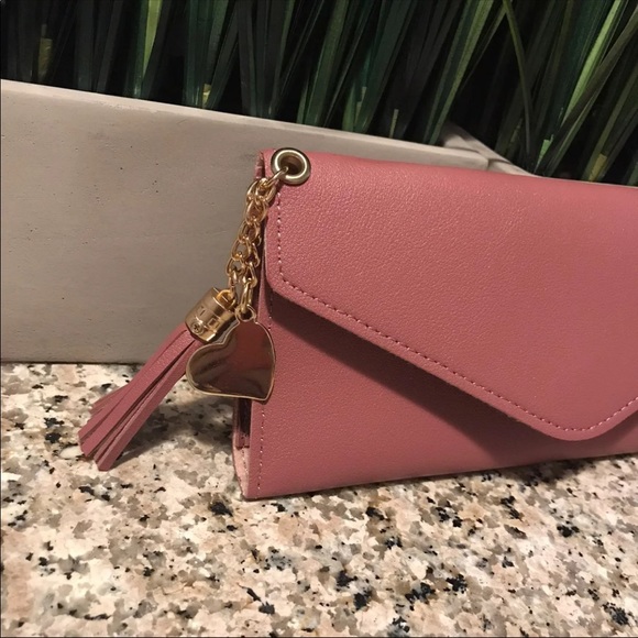 Dark Mauve Pink Tri-fold Wallet Tassel/heart - Picture 2 of 7